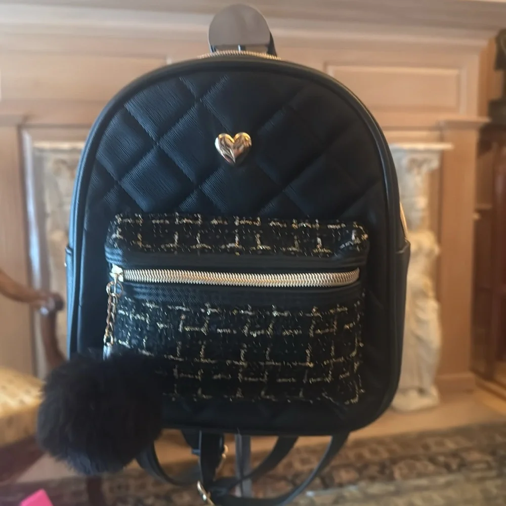 Black kids Quilted Backpack with Heart Accent